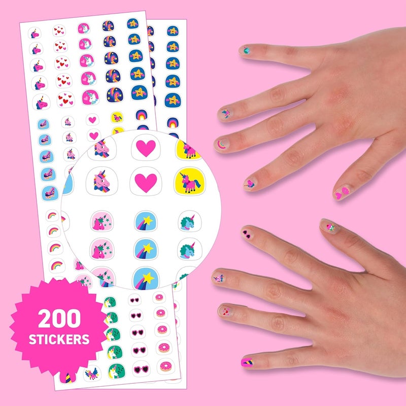 omY Unicorn Nail Stickers for Kids - 200 Stickers, Waterproof, Durable, Fun, Creative Designs | Strong Enough to Last Through Hand Washing - Easy to Apply, Safe, Non-Toxic | Age 3 and Up - Image 2